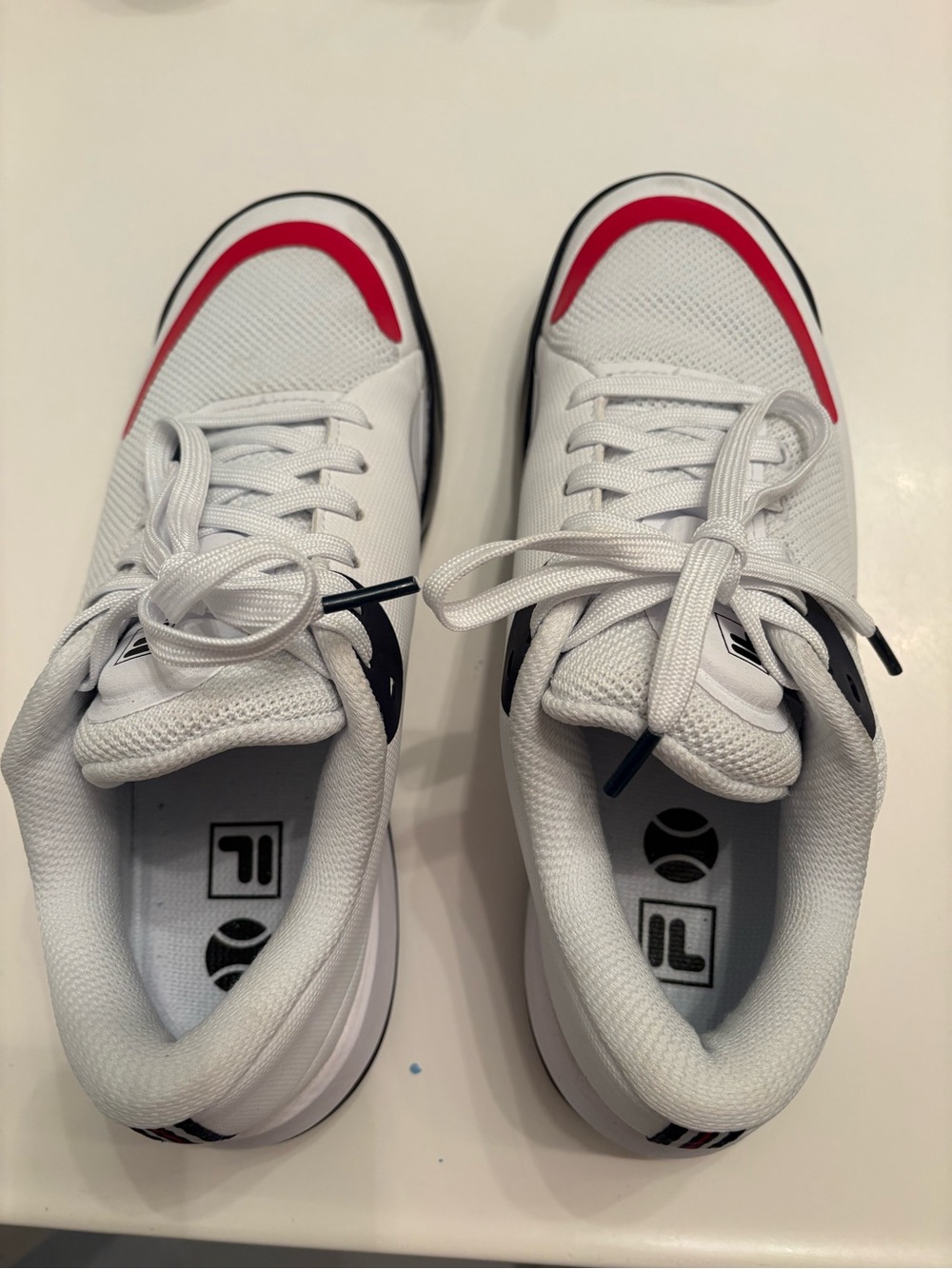 FILA White Sneakers with Red & Black Accents